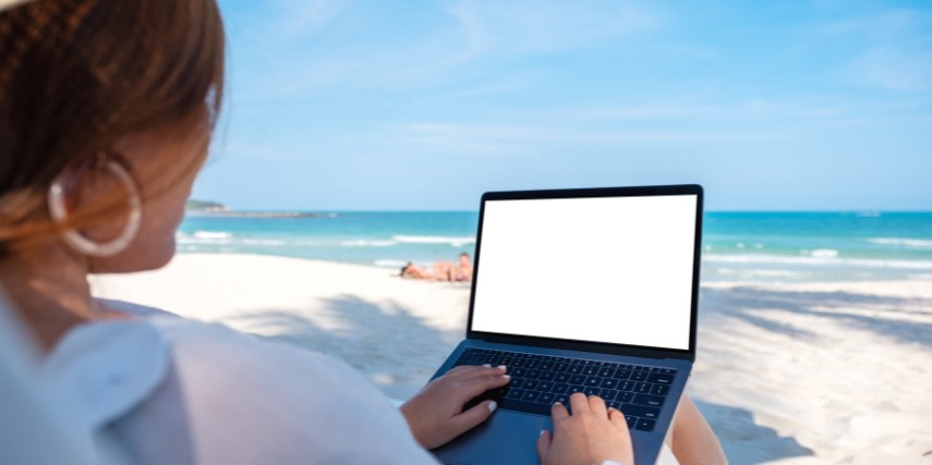 Make sure your laptop isn't blocking your view of the ocean when you do marketing at the beach!