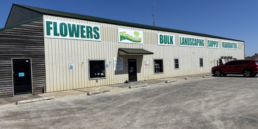 View of the exterior of Mann's Landscaping from the parking lot.